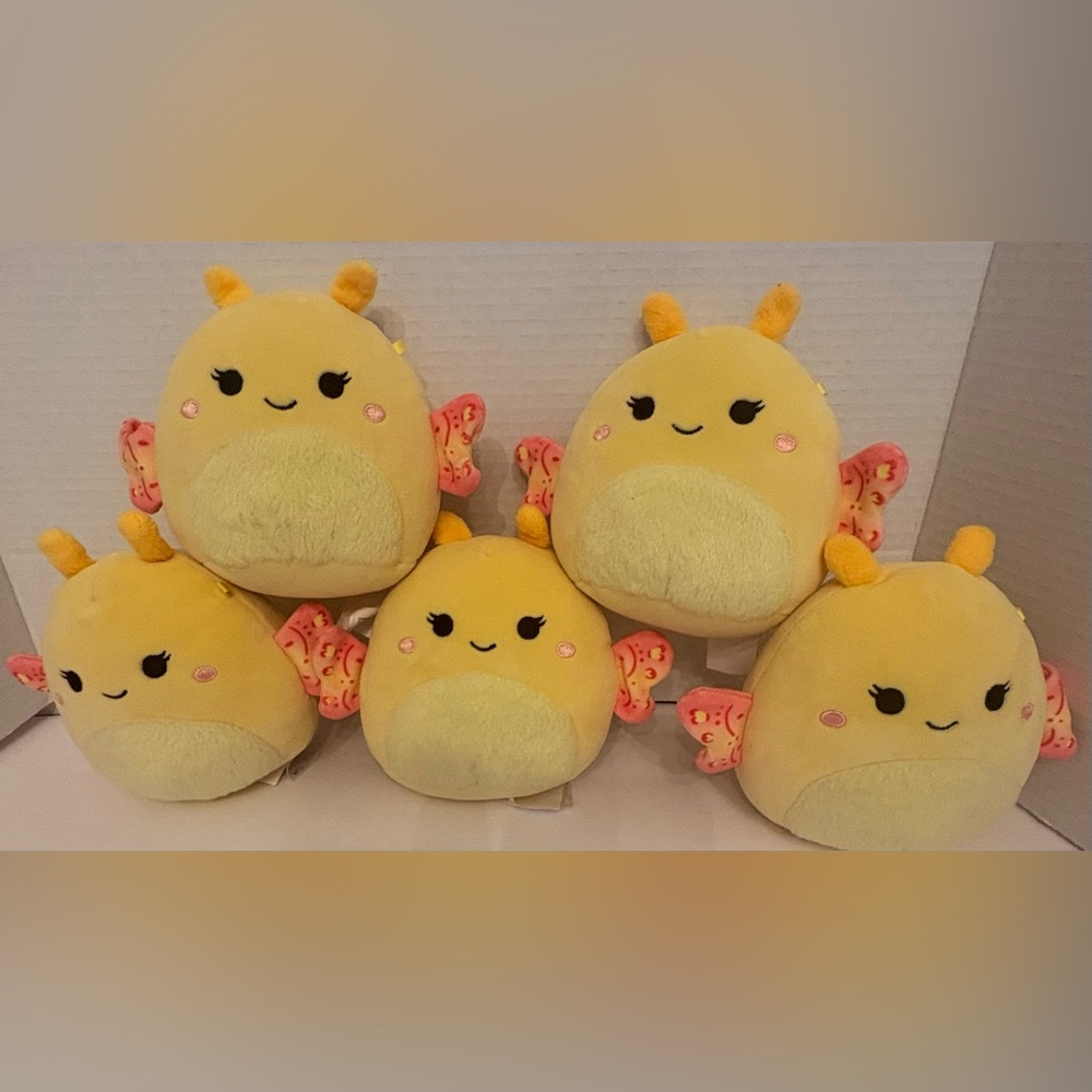 Squishmallows Miry The Moth Plush,Pale Yellow & Pink Moth lot of 5 /Kelly Toys